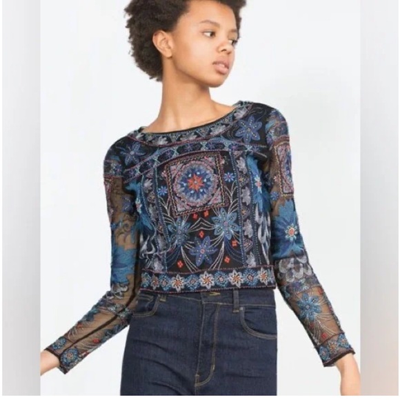Zara tops Zara Premium Collection Beaded and Embroidered Top Size Medium - Picture 3 of 8